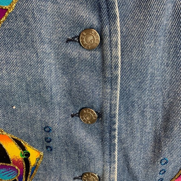 Apache Denim Vest Size with Glittery Fish Embellishments X Large - Picture 7 of 12